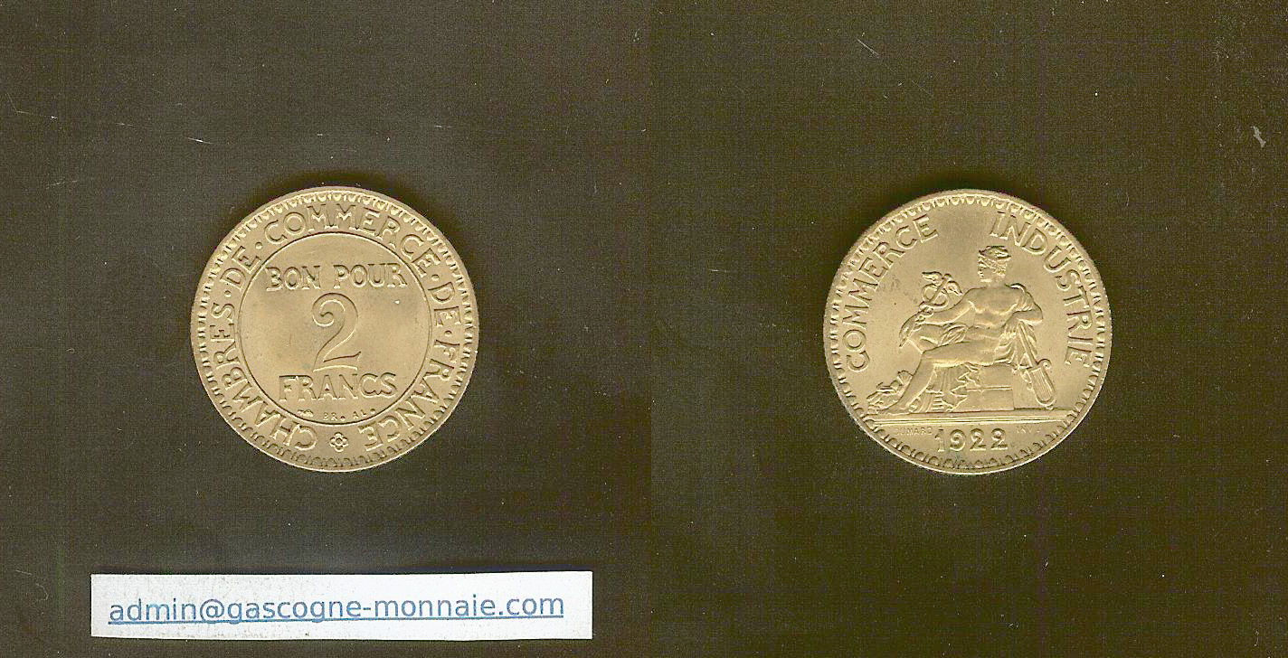 2 francs Chamber of Commerce 1922 Unc